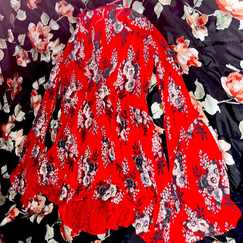FREE PEOPLE Long Sleeve Red Blouse